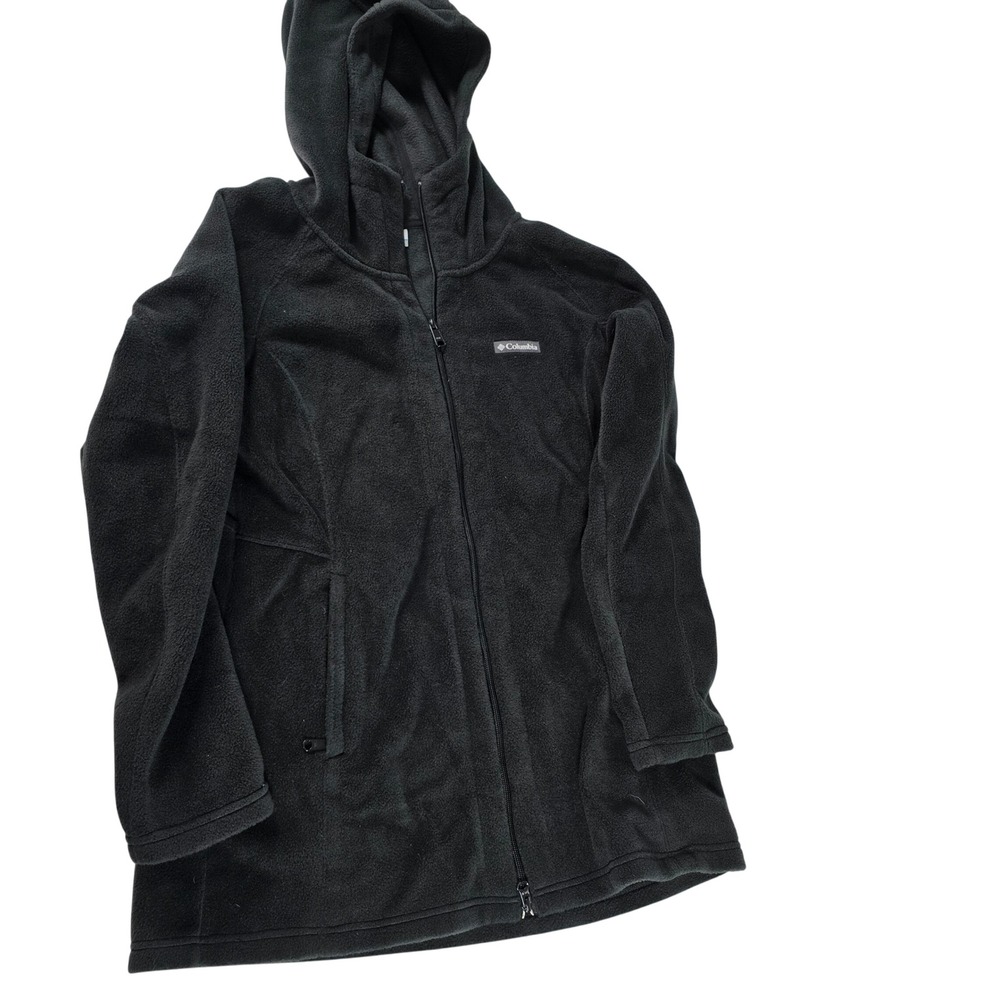 Columbia Womens Black Fleece Full Zip Hooded Jacket AL6485 Size L Longline